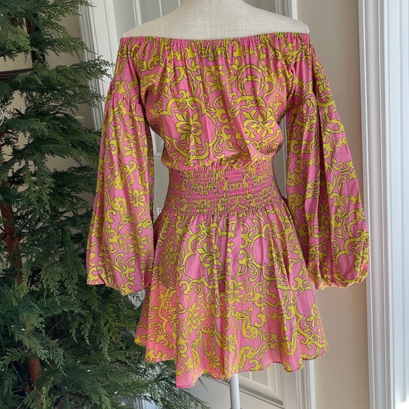 MISA LOS ANGELES Off-Shoulder PINK & GREEN BOHO DRESS SIZE XS - Picture 8 of 12